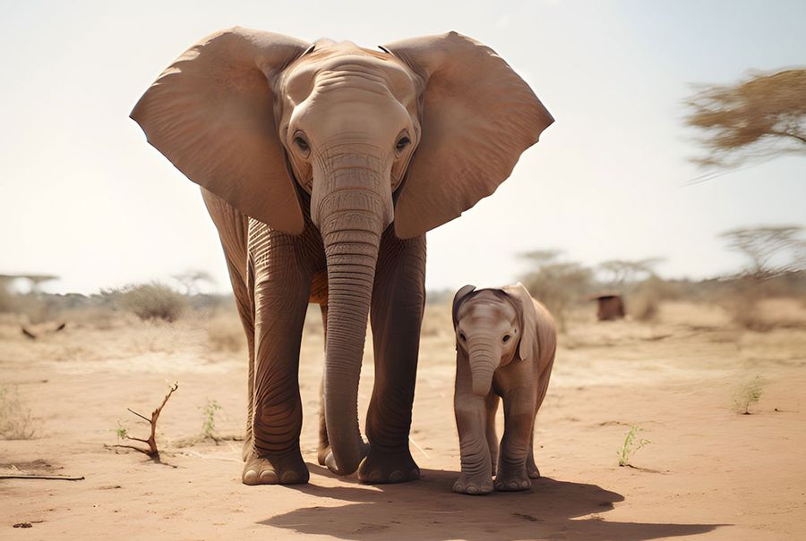 A big African elephant next to a baby elephant. This illustrates the use of nanoGPT vs. the full scale GPT.