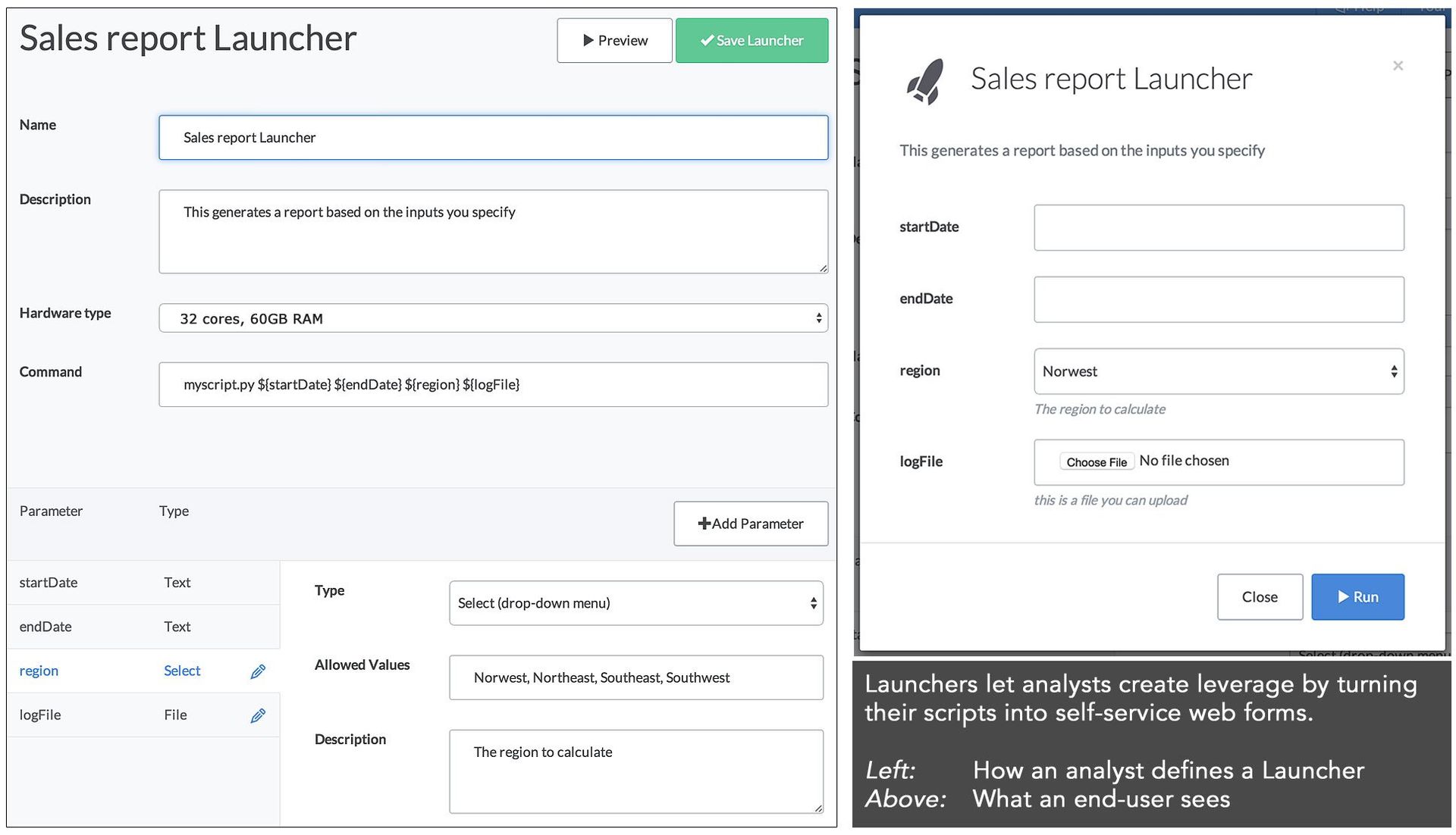Sales report launcher UI