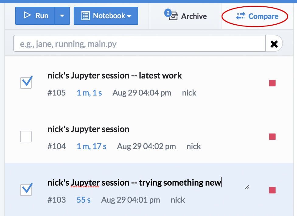 Comparing and commenting on notebooks in Domino