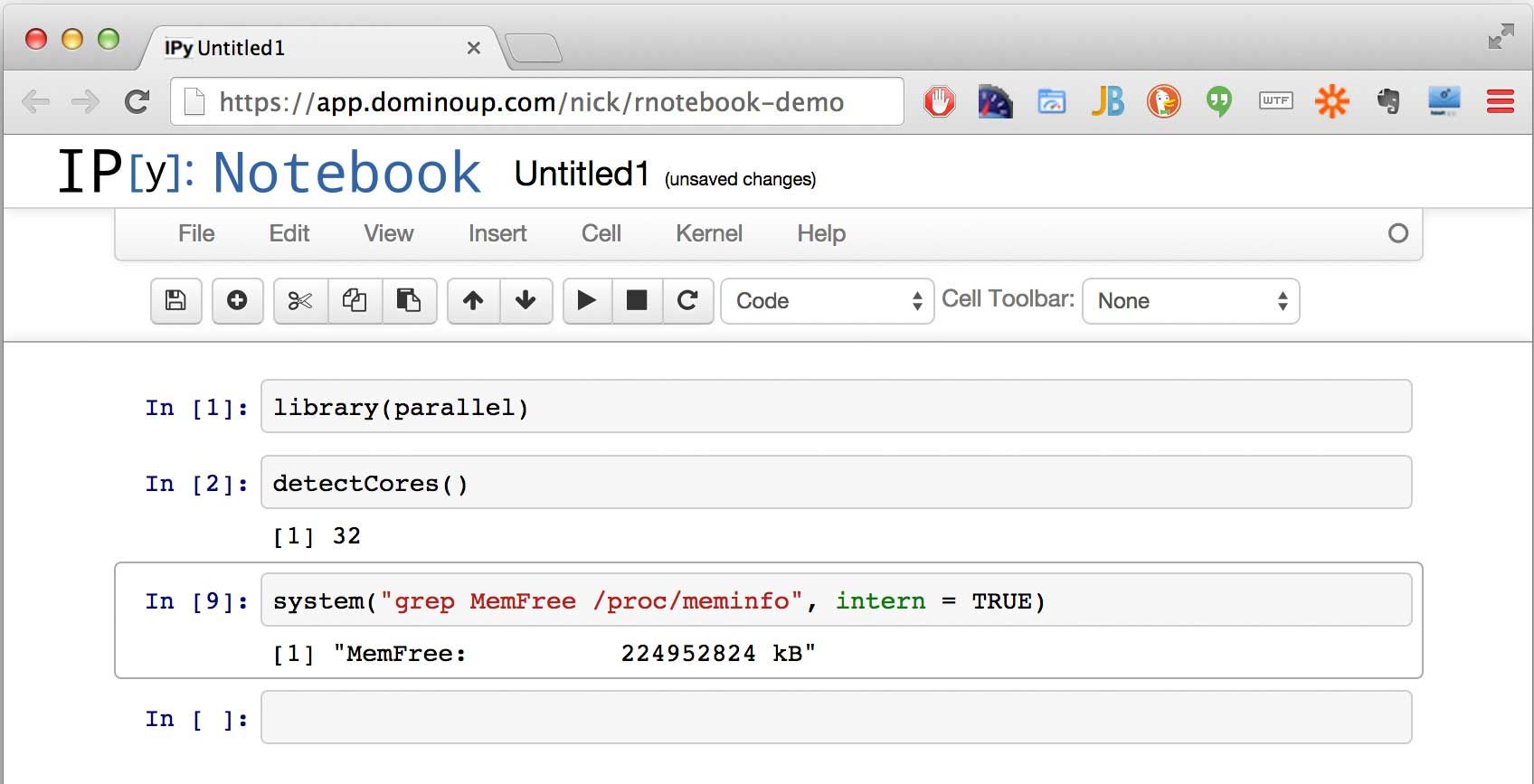 Using R commands in a notebook with Domino