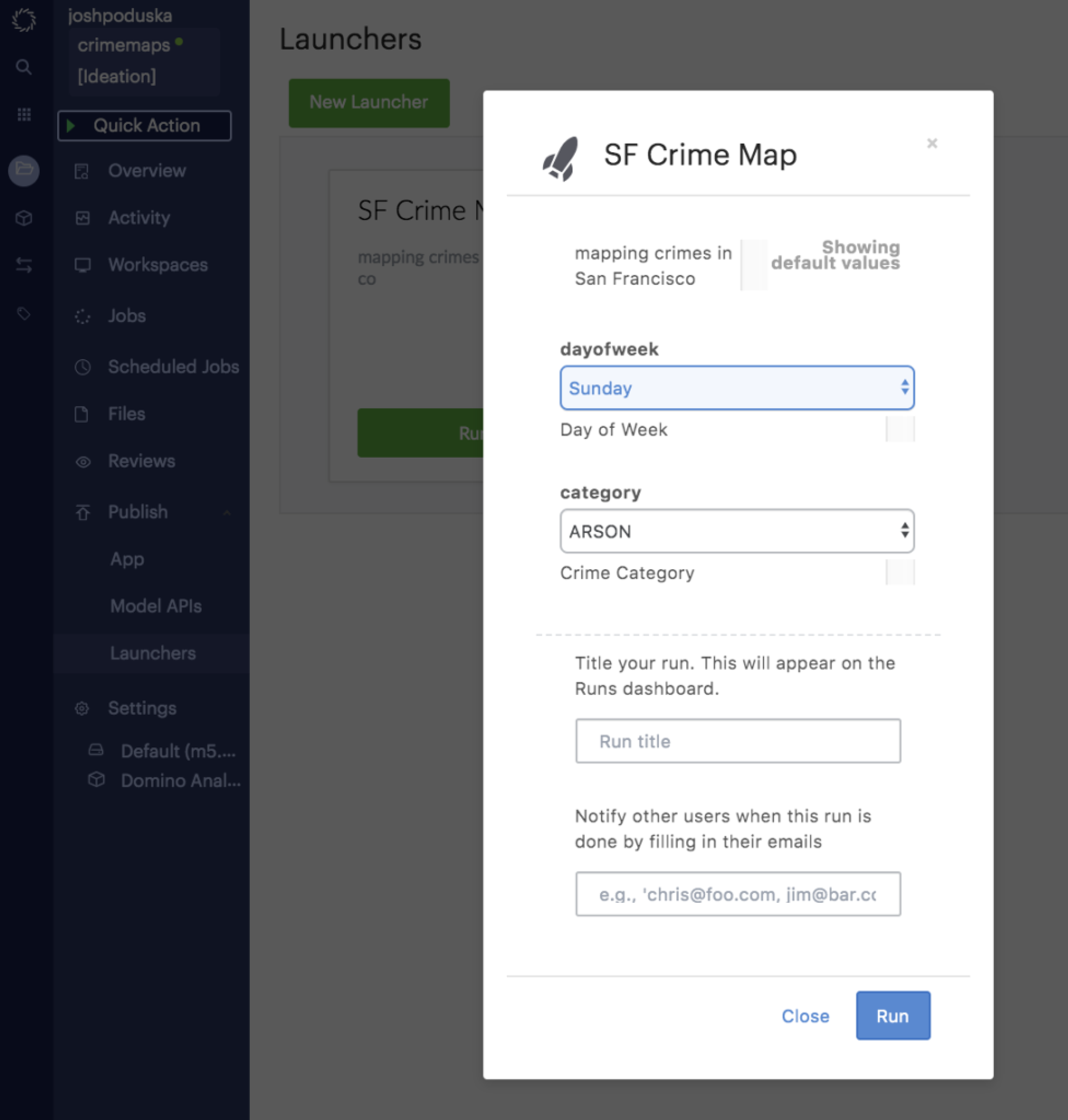Opening Folium project in Domino