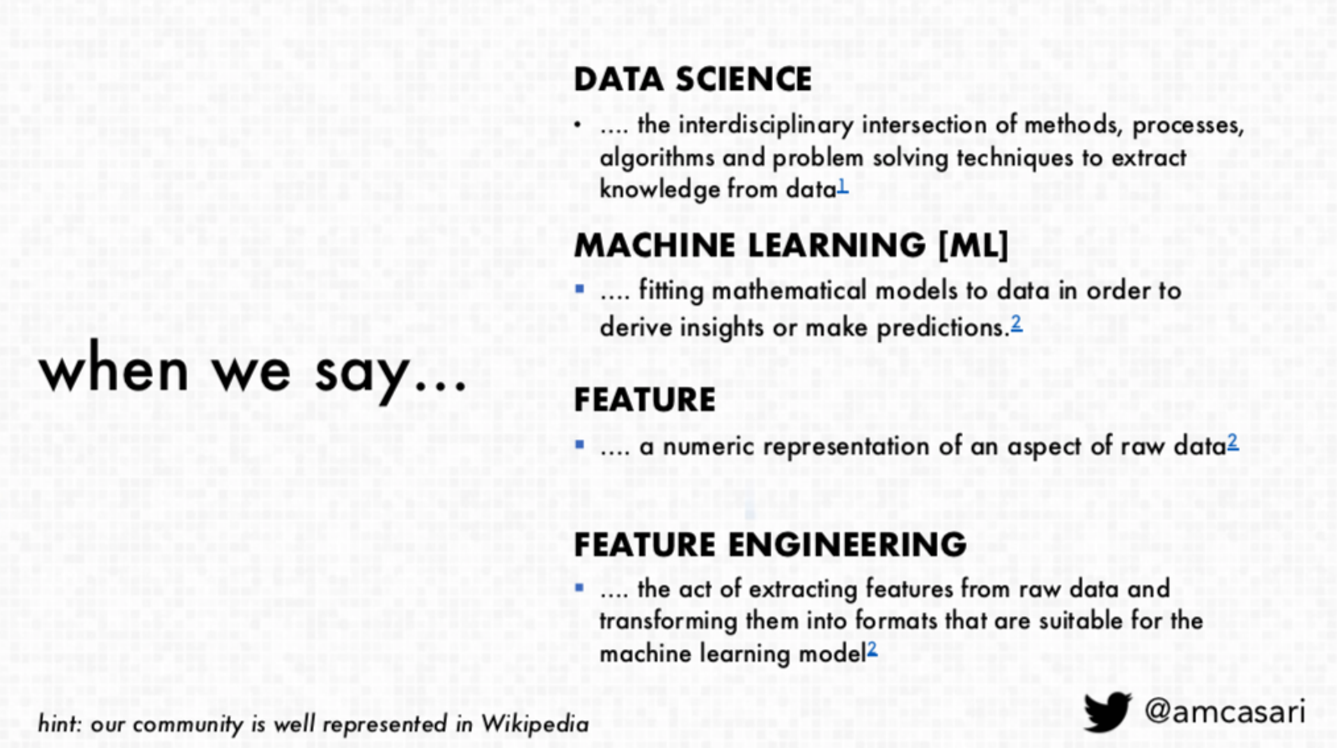 Definitions of various data science terms