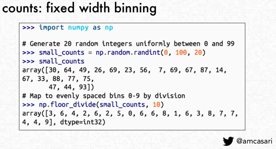 counts: fixed width binning