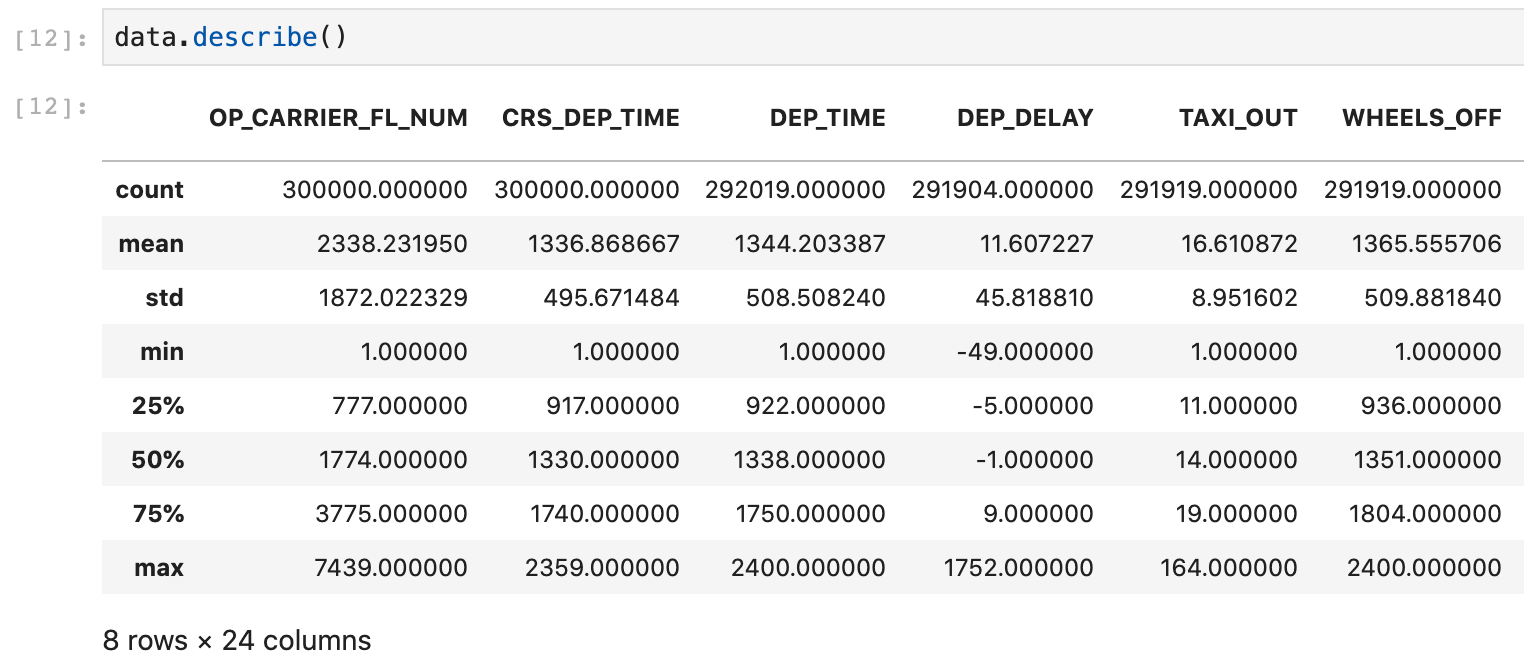 data.describe for pandas profiler