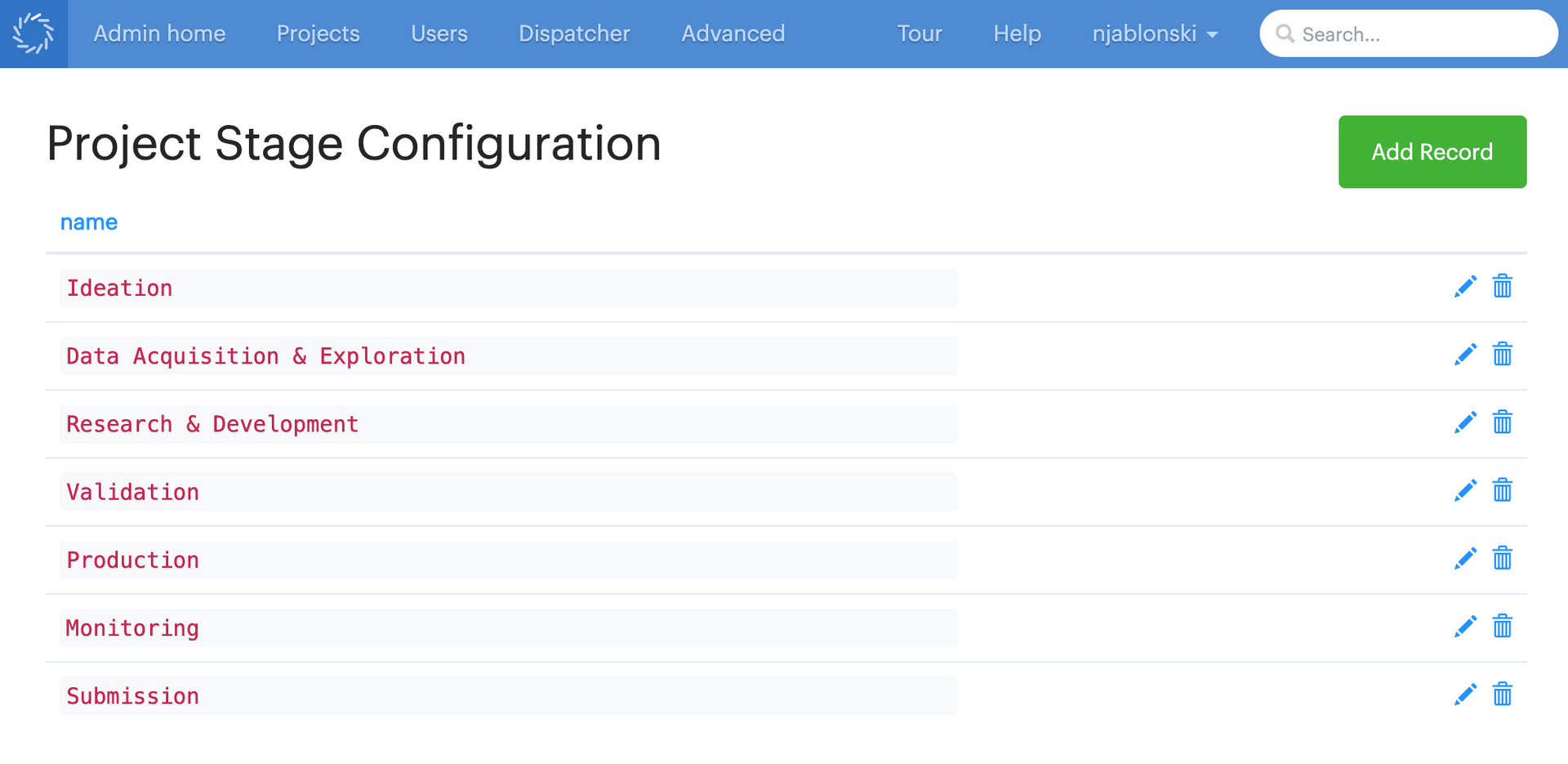 project stage configuration in Domino