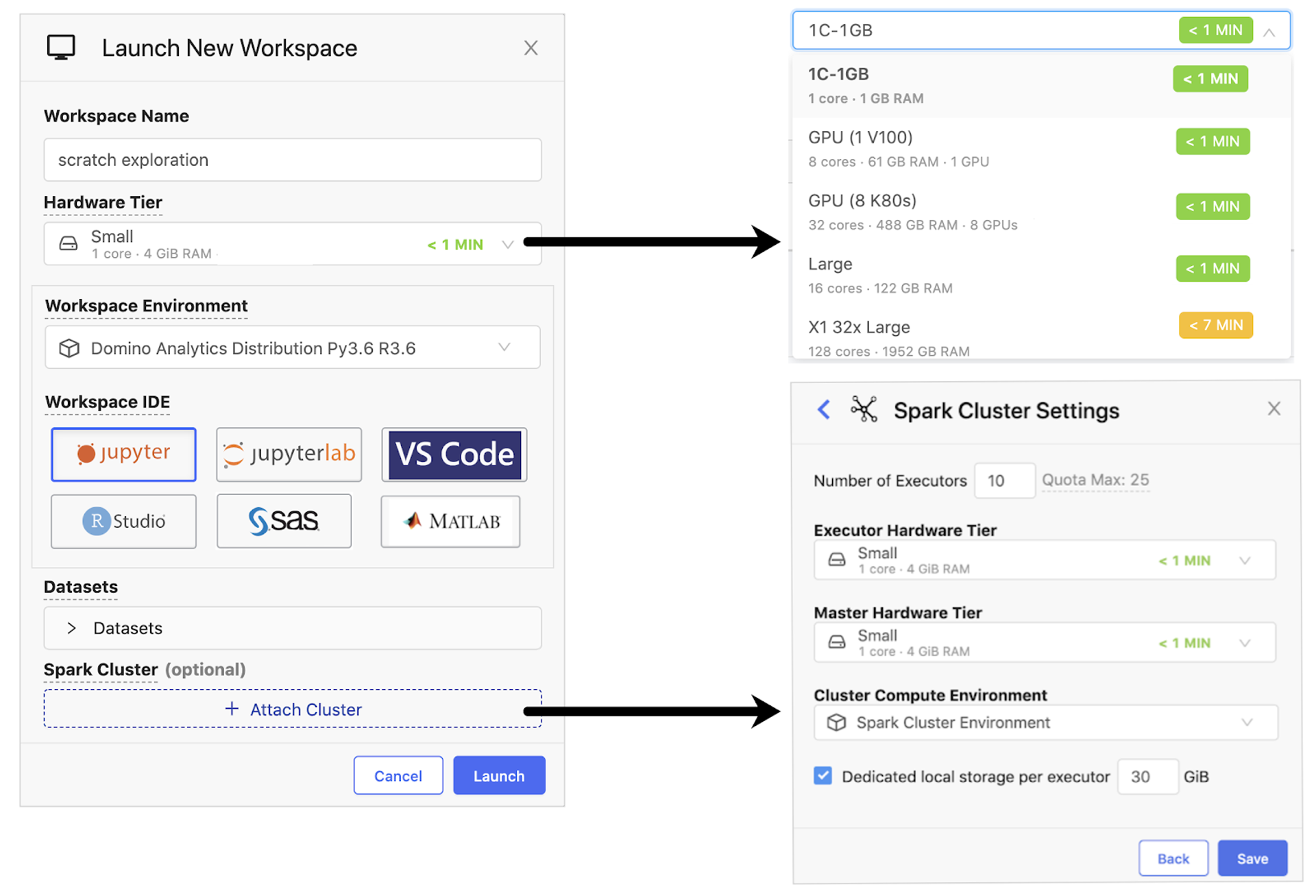 Launching a workspace in Domino