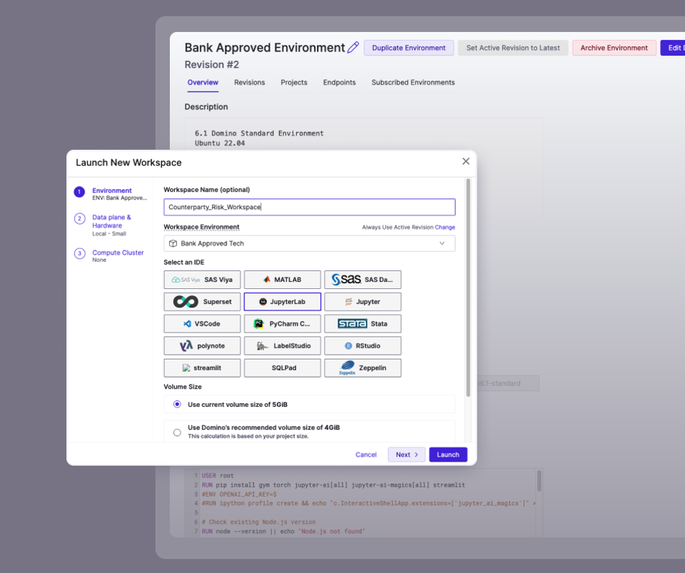 Model validation launch a workspace