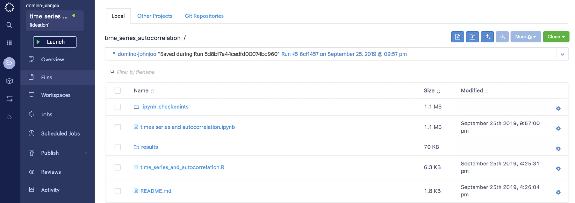 Domino Data Lab Enterprise MLOps time series project
