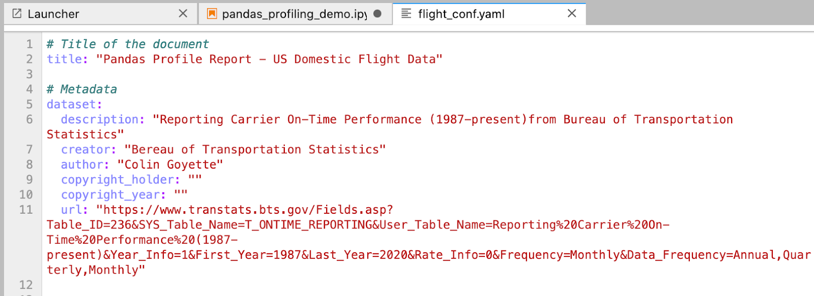 A Pandas Profiling Configuration File