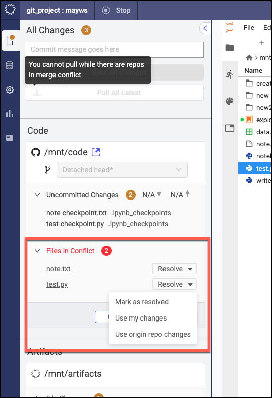 Resolving Git conflicts when pulling files