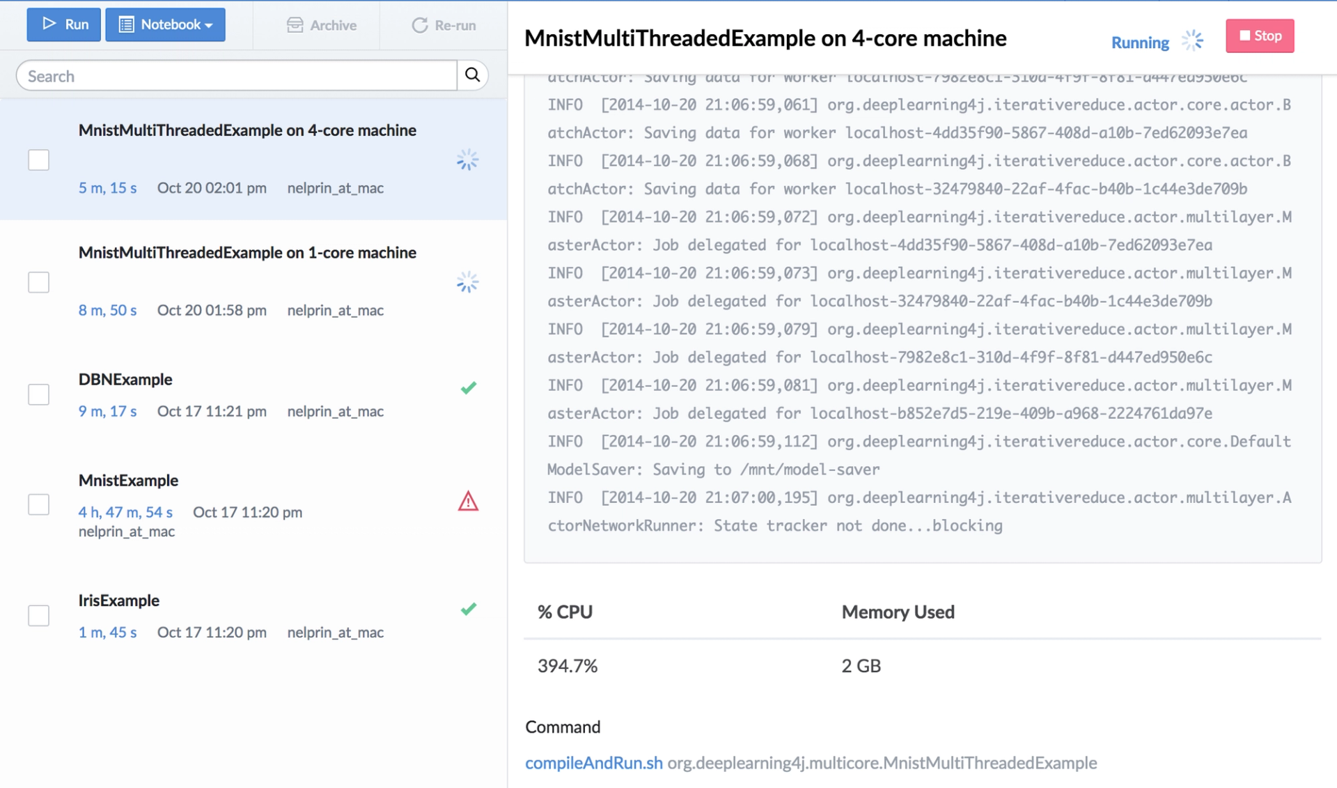 Different runs of dl4j code on Domino