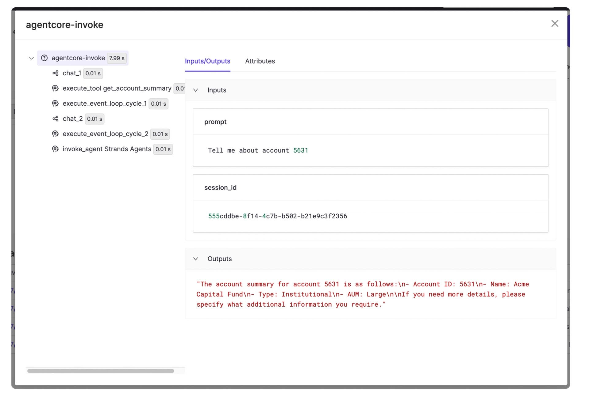 Tool call trace