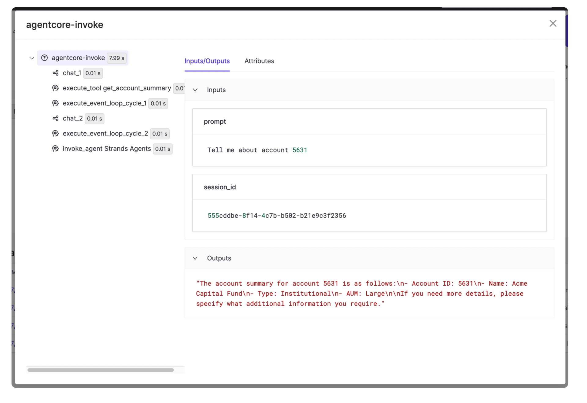 Tool call trace