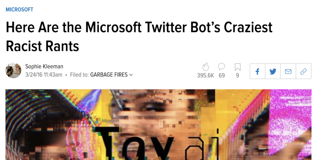 Headline detailing Microsoft's Twitter Bot