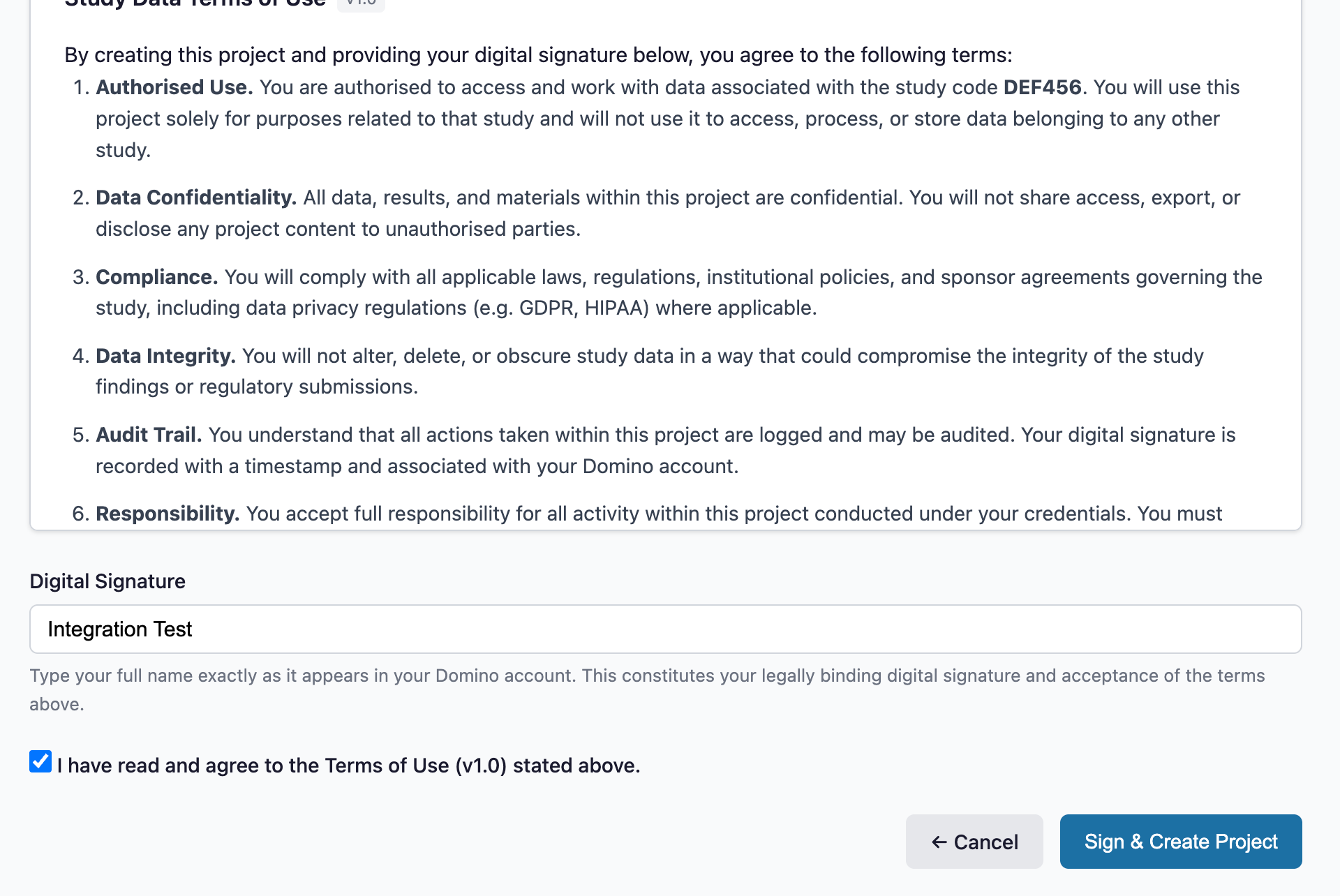 Accept and sign terms of use