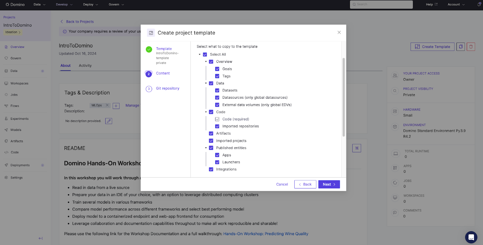 Create project template GIT 