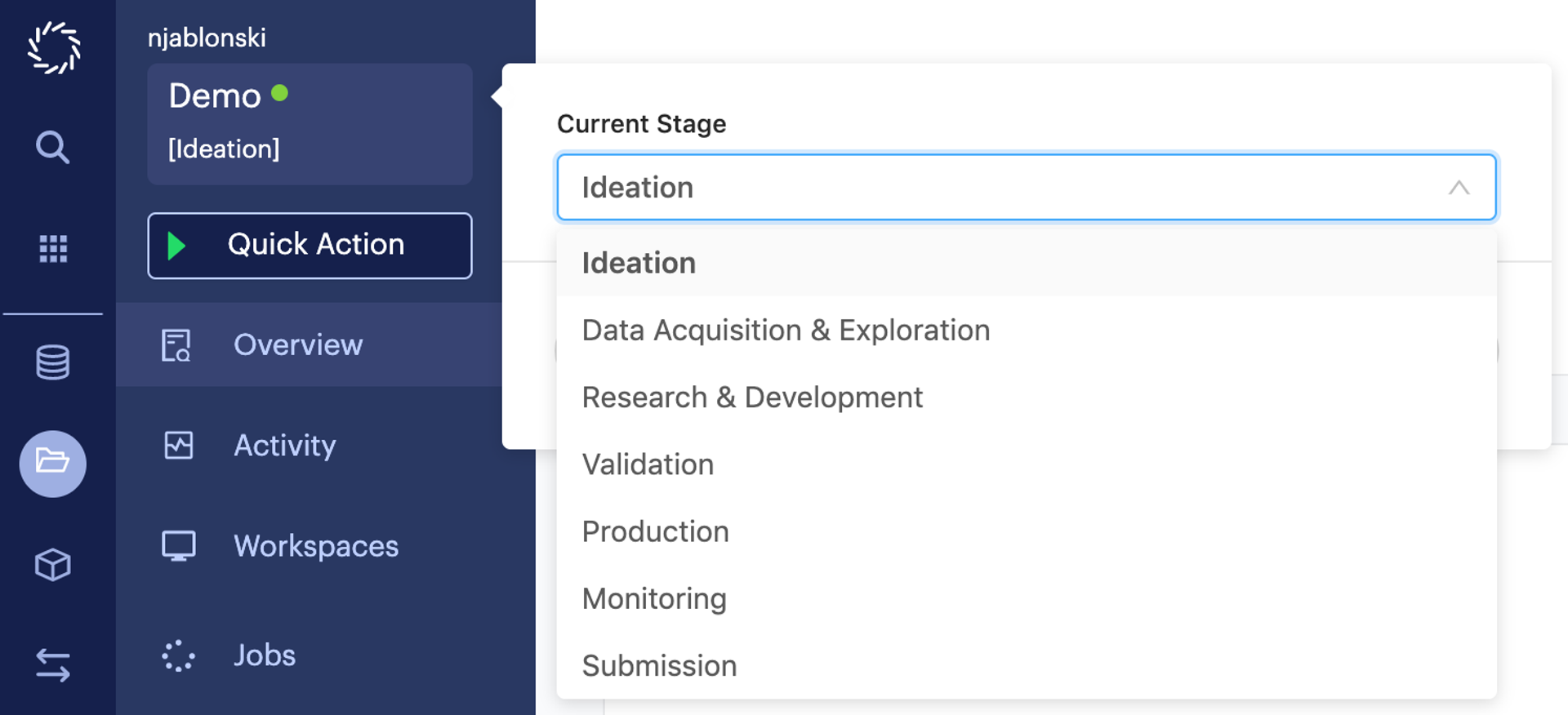 Updating project stage in Domino