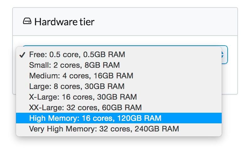 Choosing hardware tier in Domino