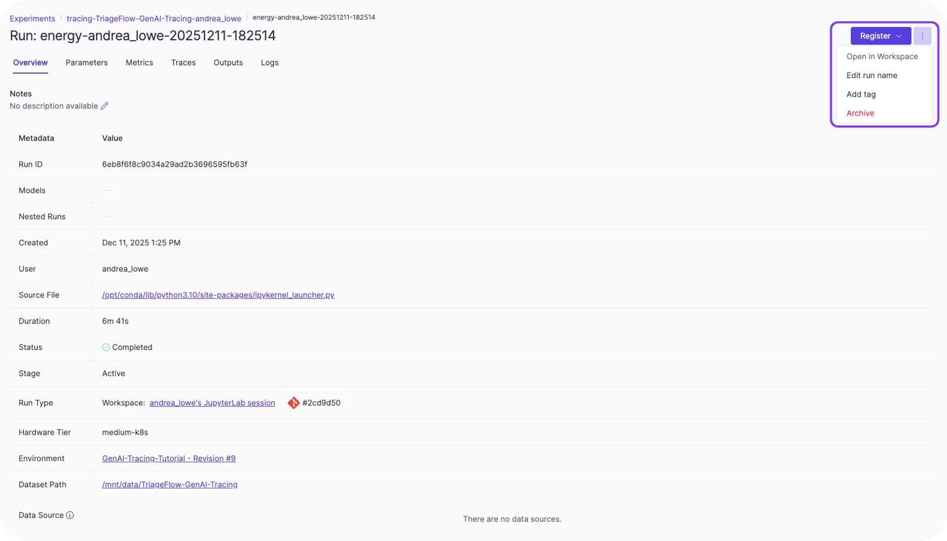 Open workspace from environment