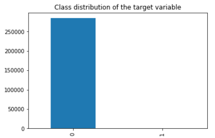 Distribution of the class labels - almost all observations in the dataset are of class 0.