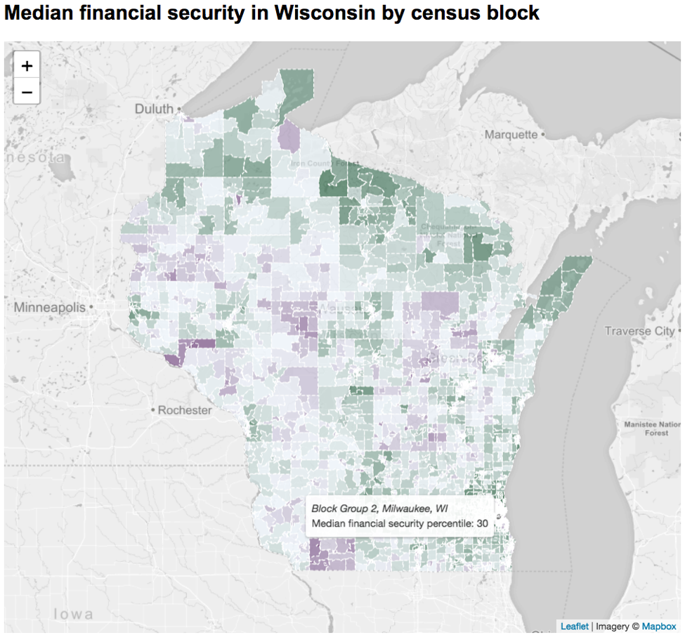 Median financial security in Wisconsin by census block