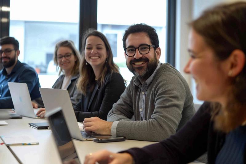 A data scientist working on her laptop at a coworking space. 