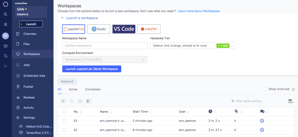 Domino Data Lab Enterprise MLOPs workspace