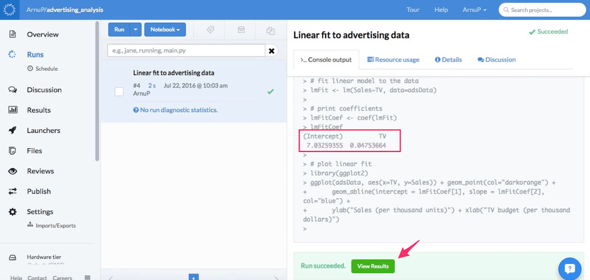 Coefficients in Domino Enterprise MLOps platform