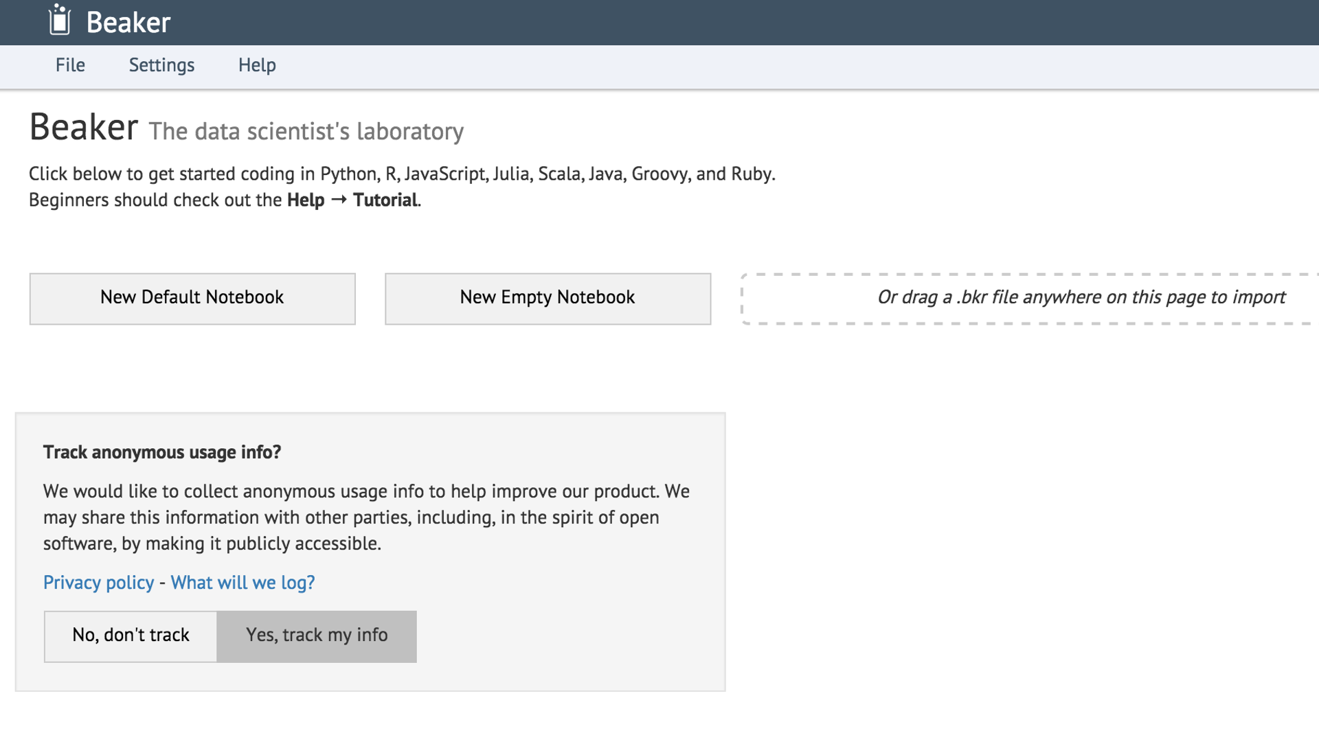 Creating new notebook and choosing file in Beaker