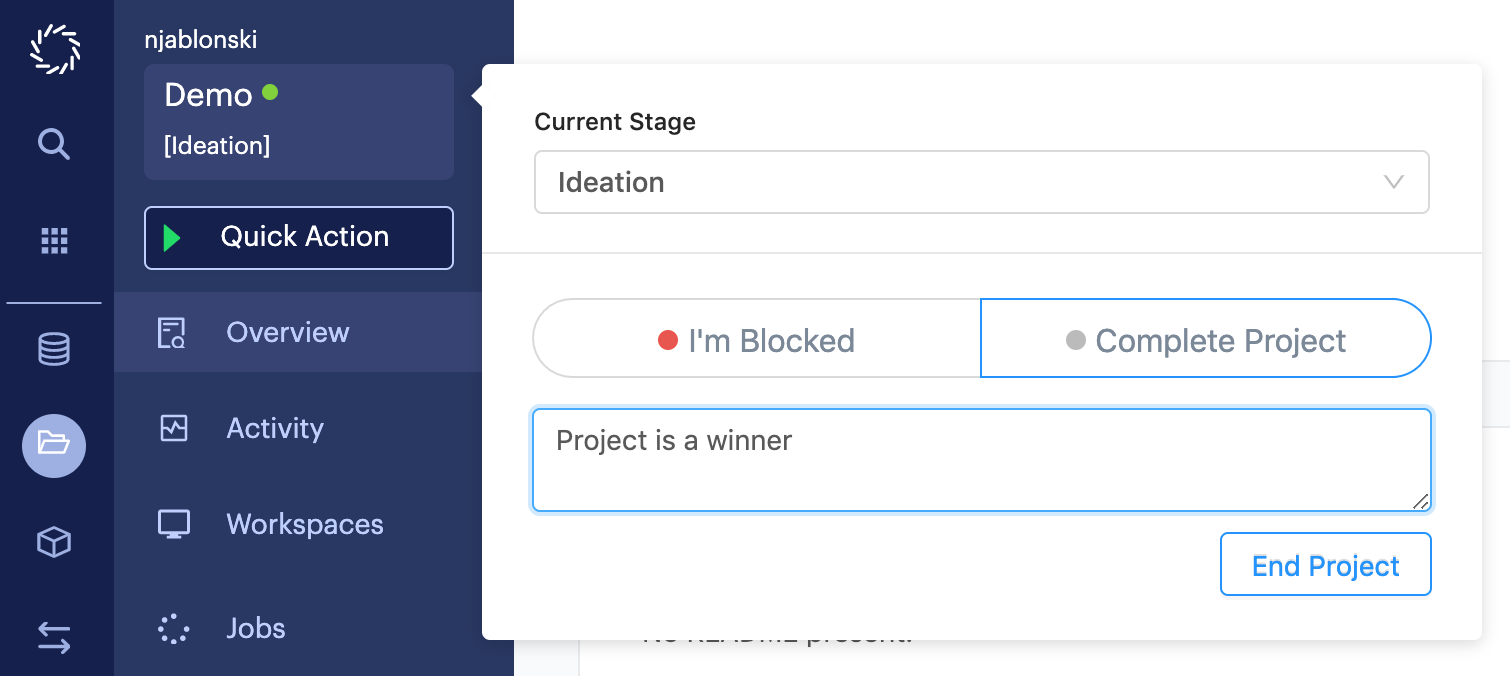 Marking a project as complete in Domino