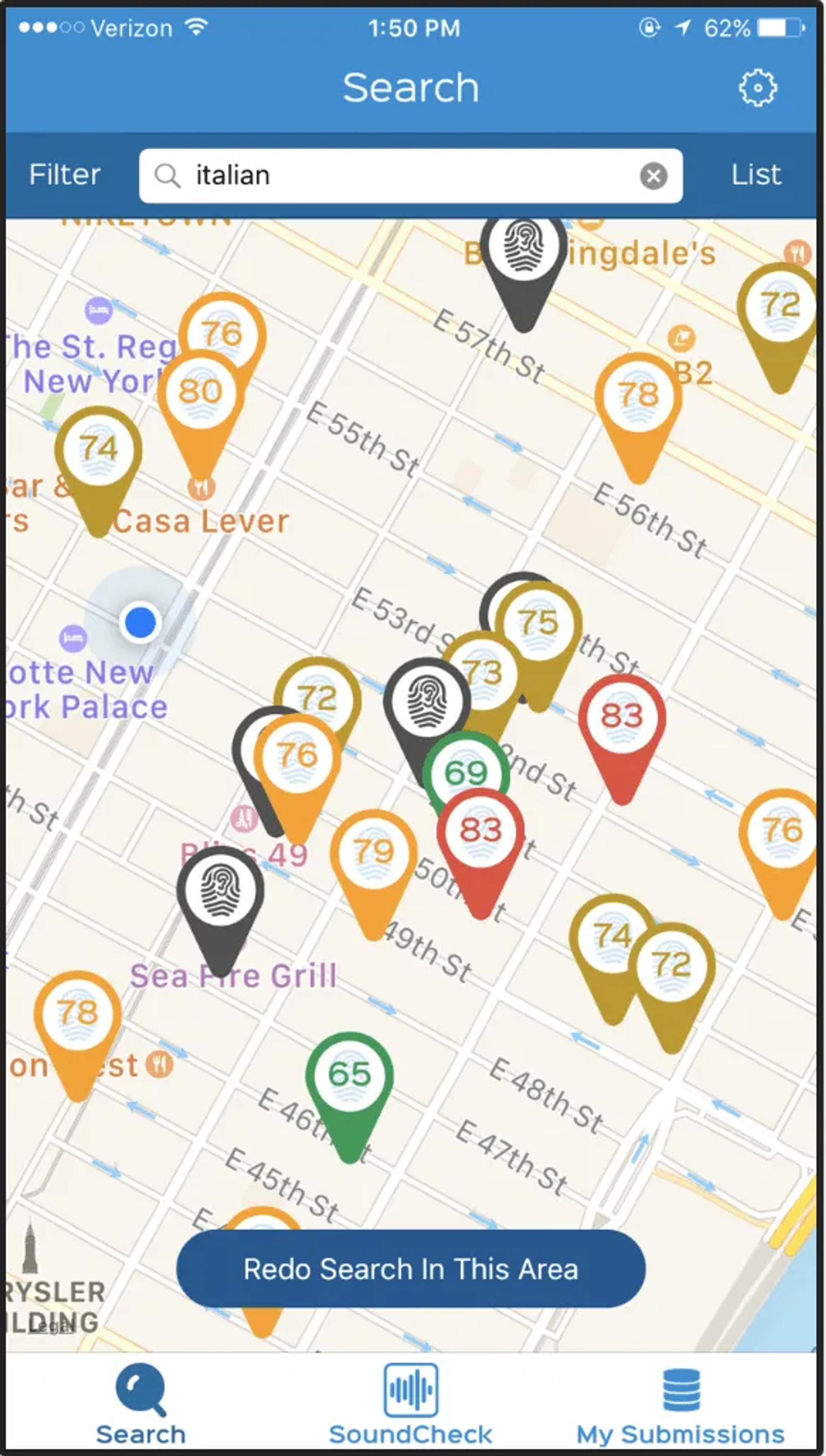 Searching for Italian food on mobile