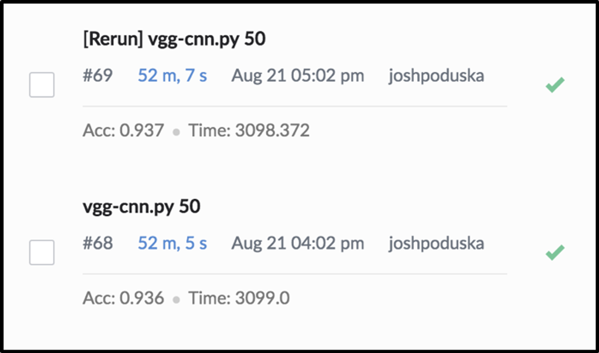 Run Time and Accuracy Recorded in Domino for Easy Comparison