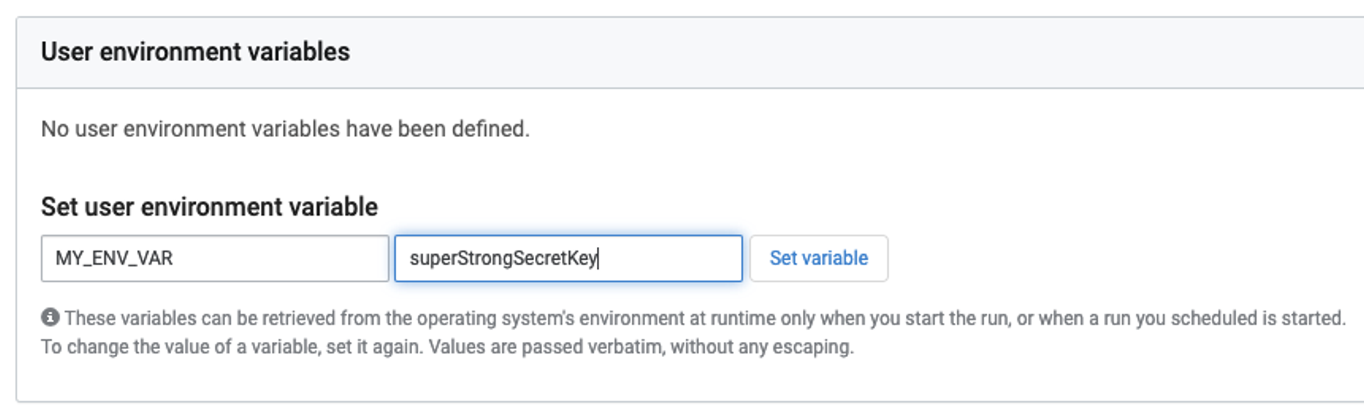 Set the user environment variable