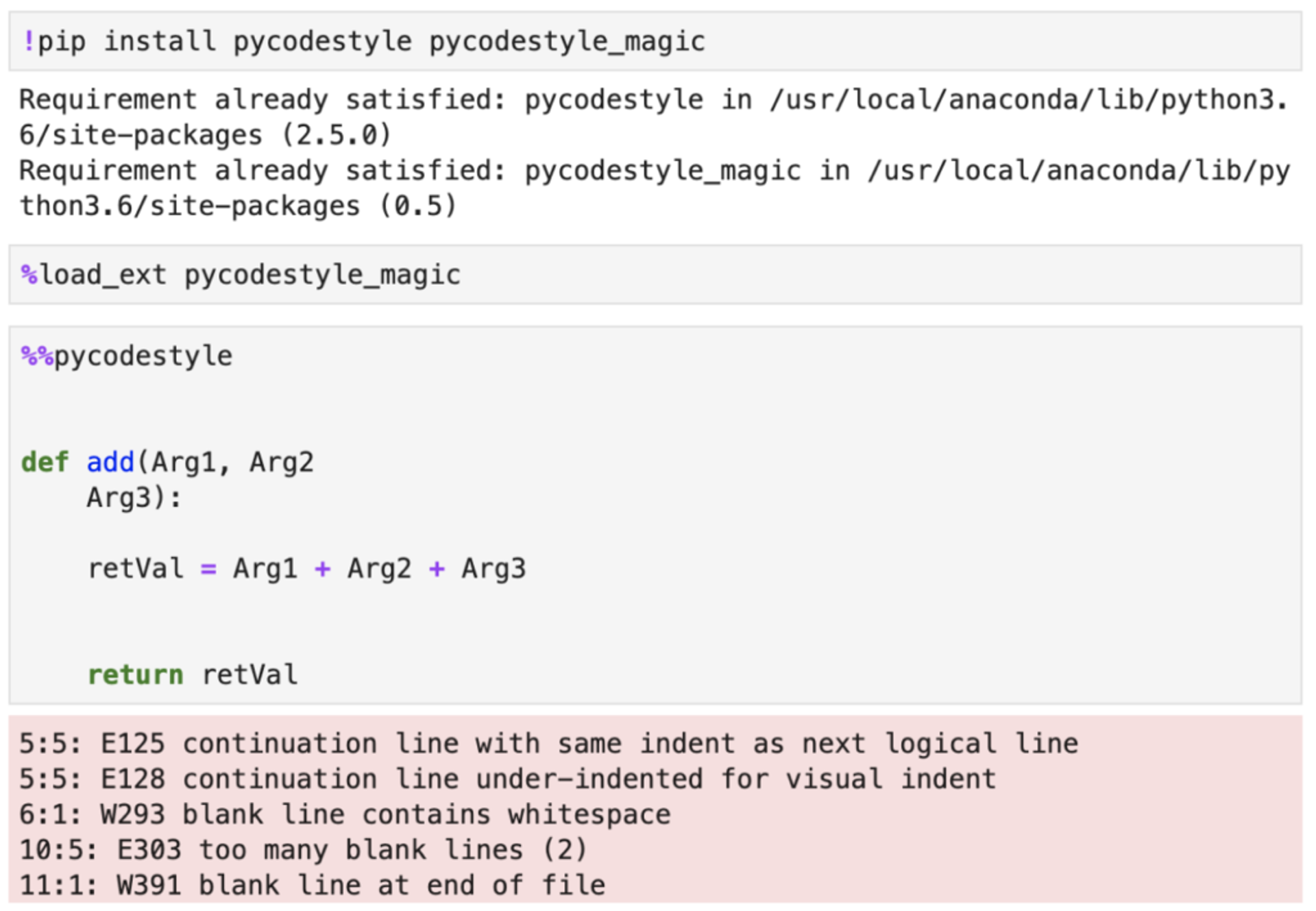 Pycodestyle in notebook
