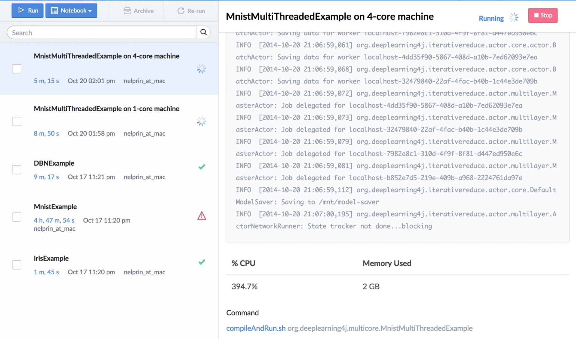 Different runs of dl4j code on Domino