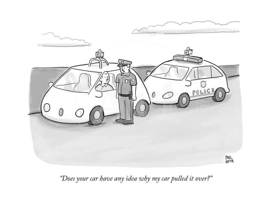 Example of interpretation of machines using a police officer pulling over a car