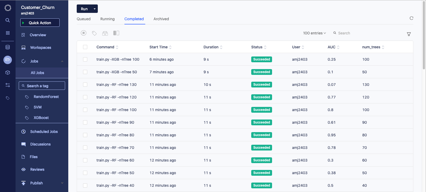 Domino Data Lab experiment manager