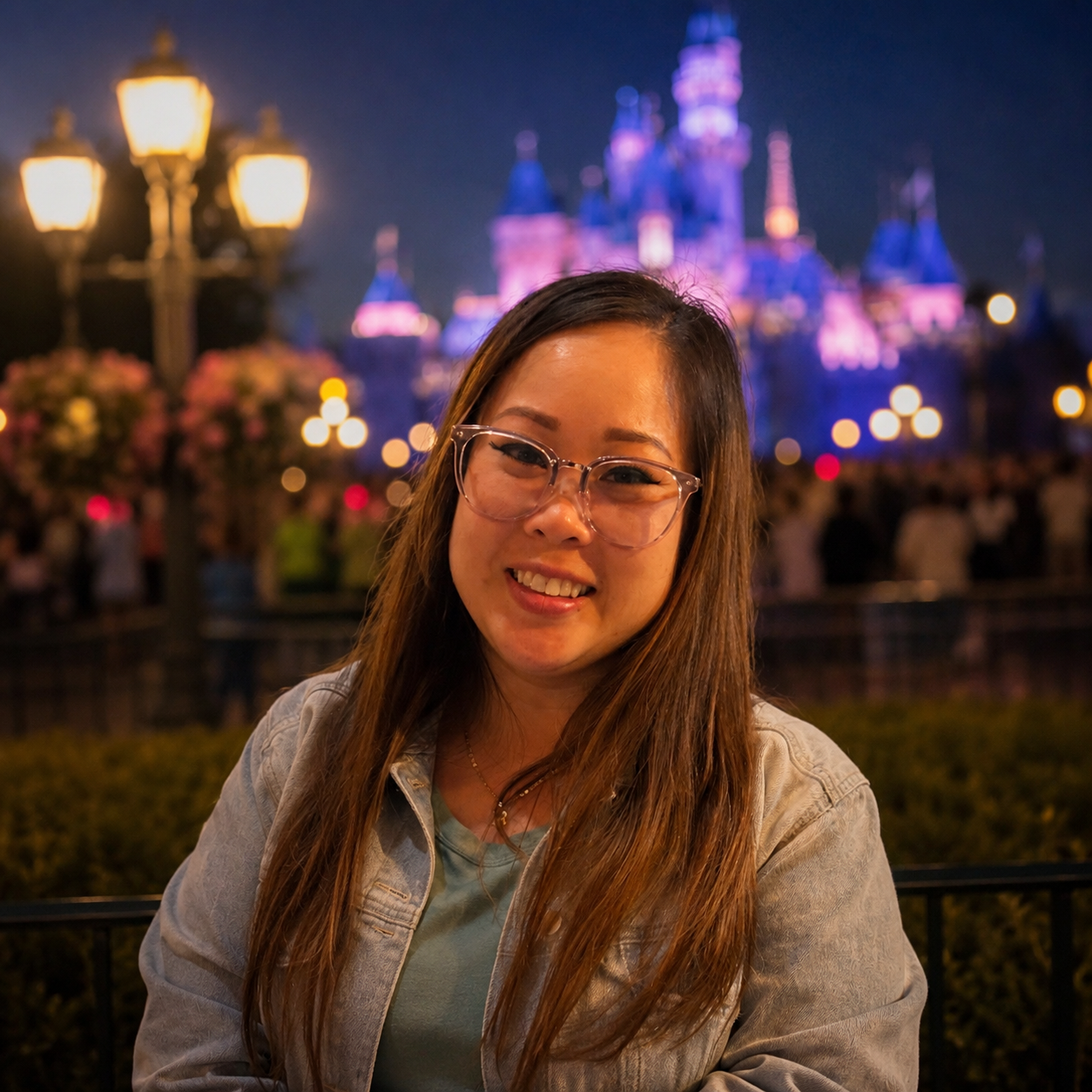 Rita Rith in front of castle at Disney