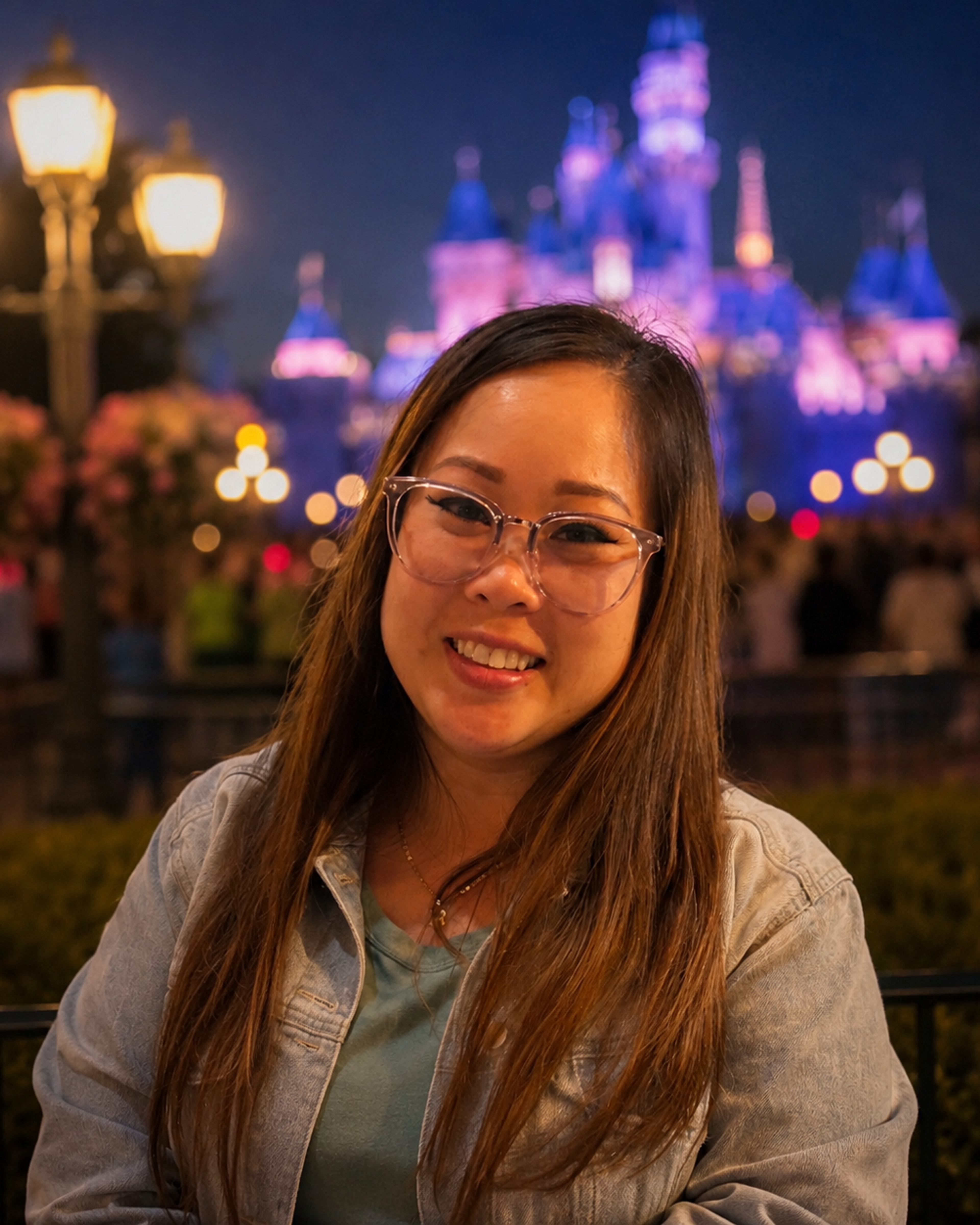 Rita Rith in front of castle at Disney