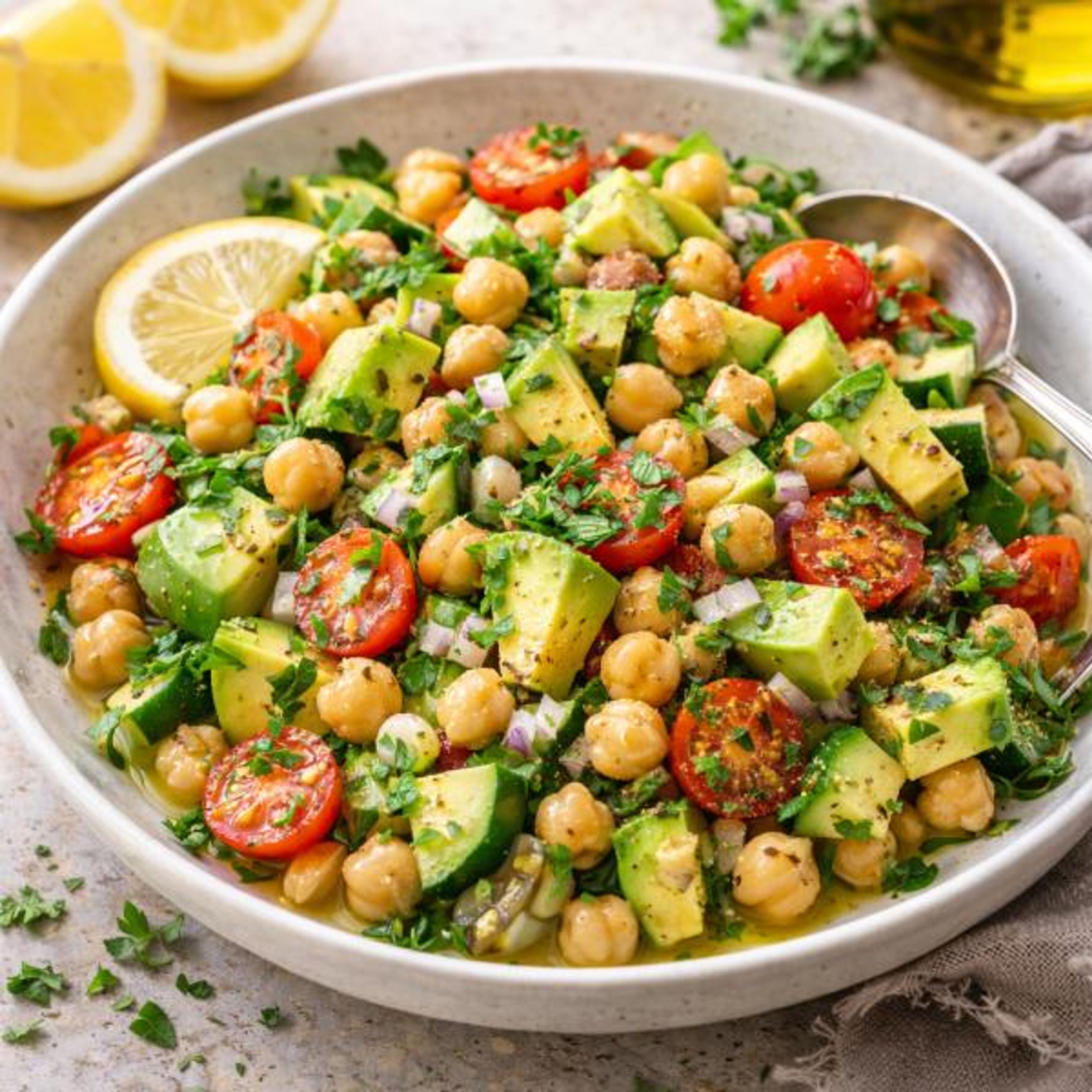 Mediterranean chickpea and avocado salad