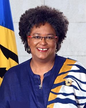 Prime Minister Mia Mottley meeting the Barbados Pharmaceutical Inc. team