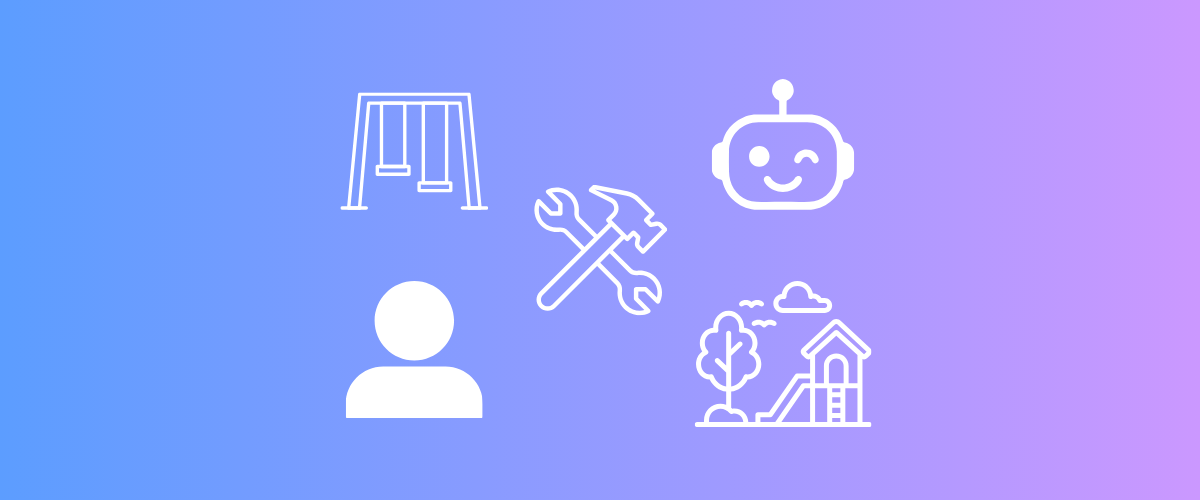 Icons of a person, a robot, tools, and a playground setting