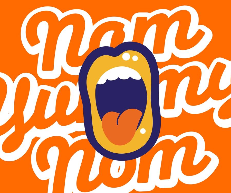 a mouth atop of orange background. illustration