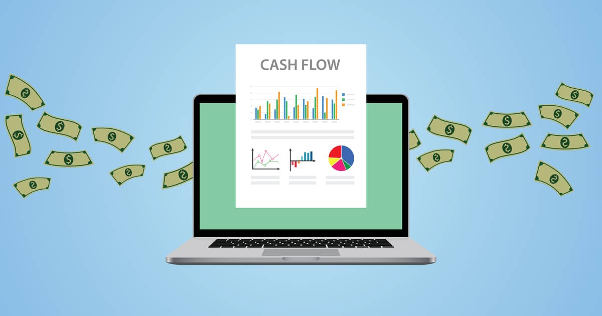 Cash flow concept illustration with computer and charts