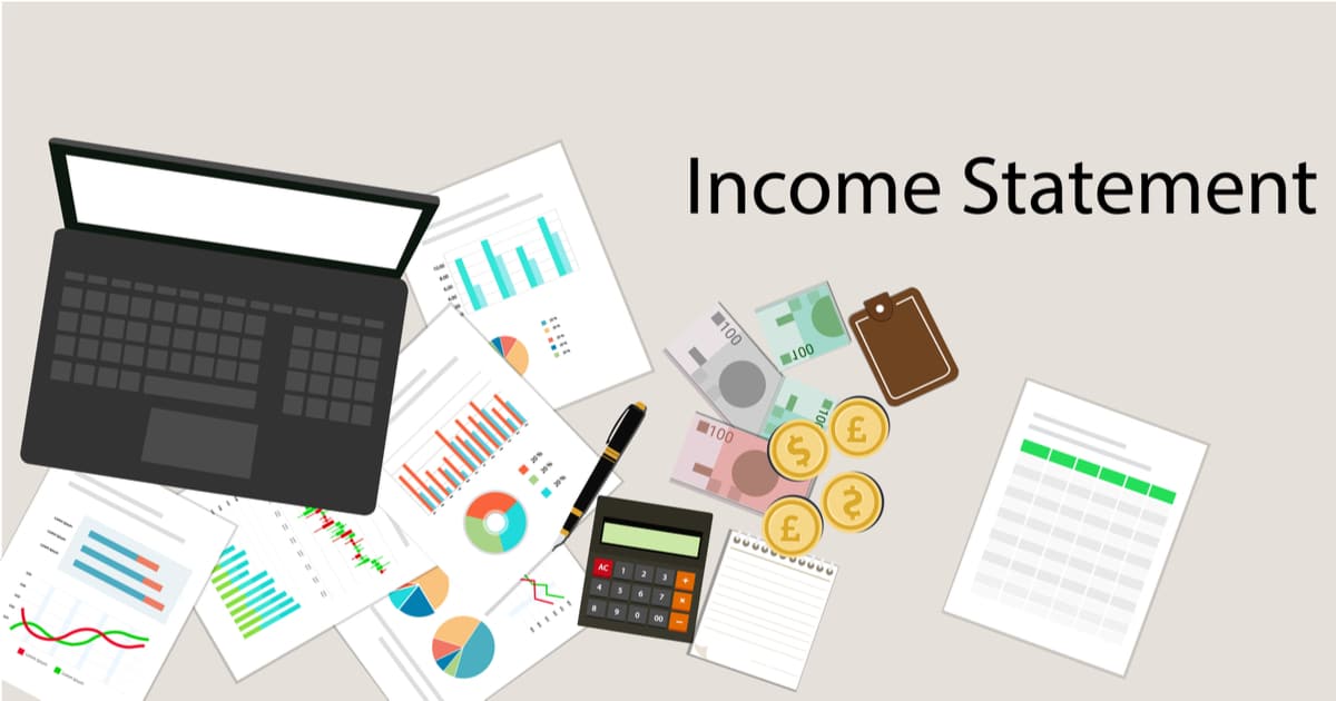 Income statement concept with laptop and charts illustration