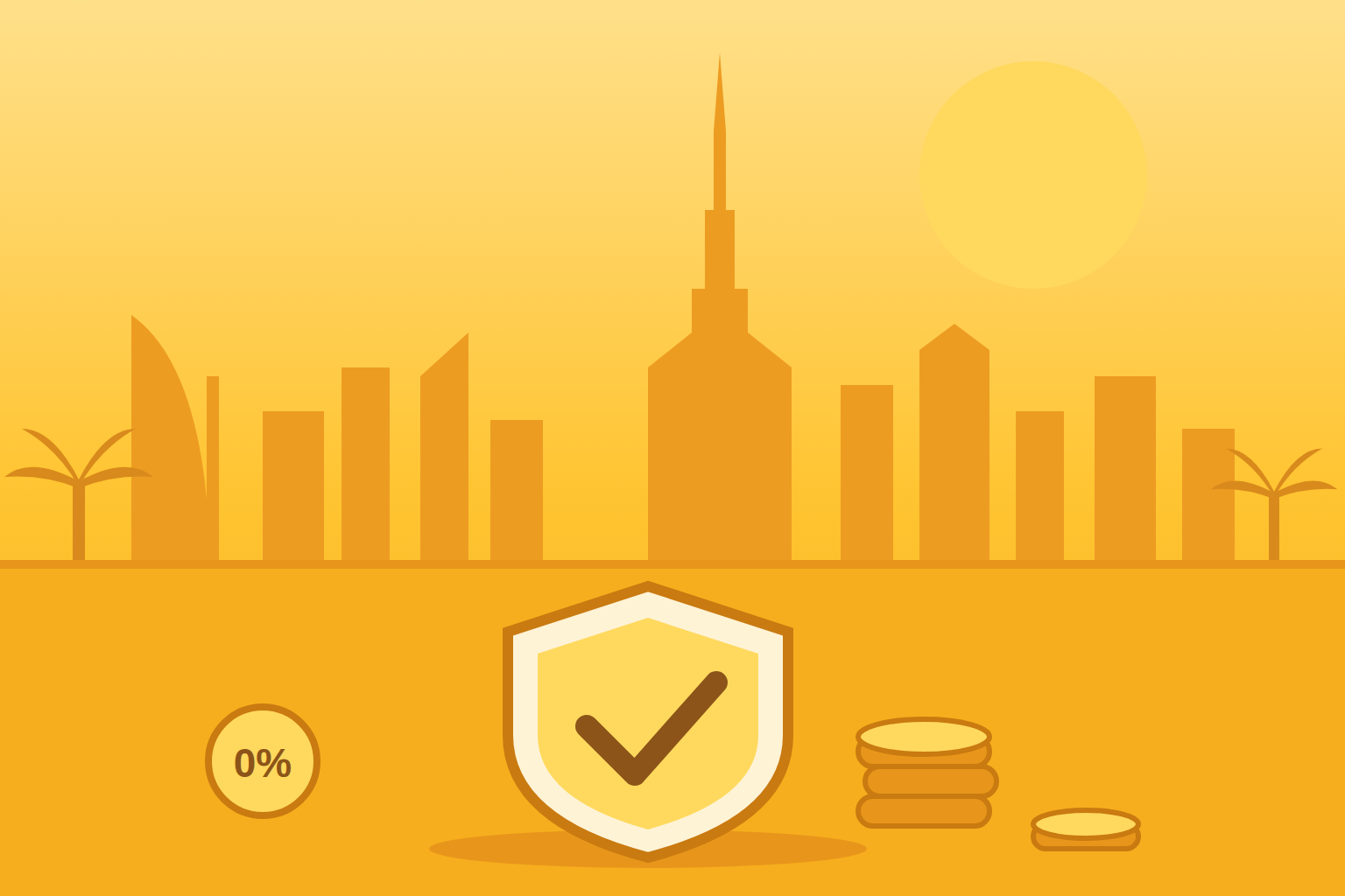 Small Business Relief UAE: shield with a checkmark protecting dirham coins, 0% corporate tax
