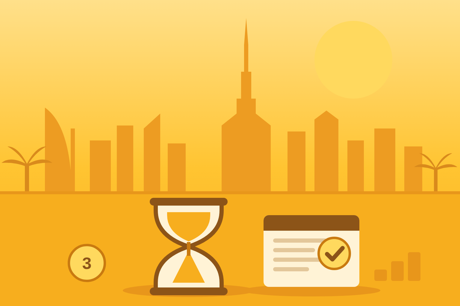 Corporate tax registration deadline in the UAE: hourglass, EmaraTax form with a checkmark and the 3-month rule