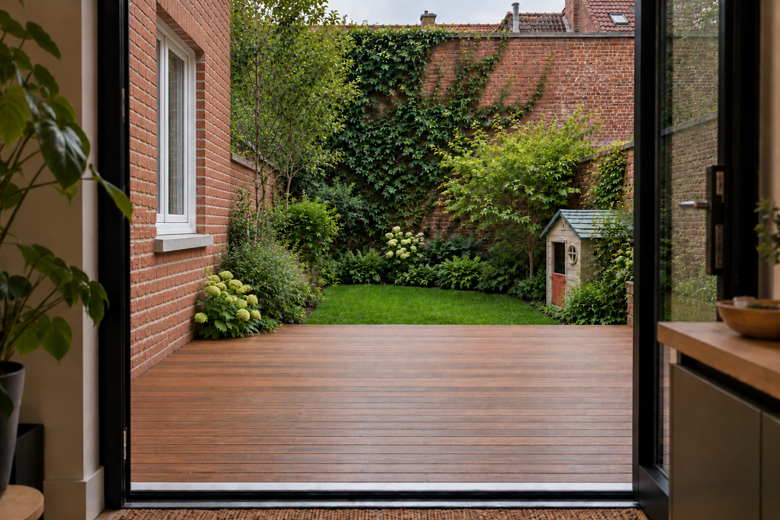 Vue de la terasse et du jardin.