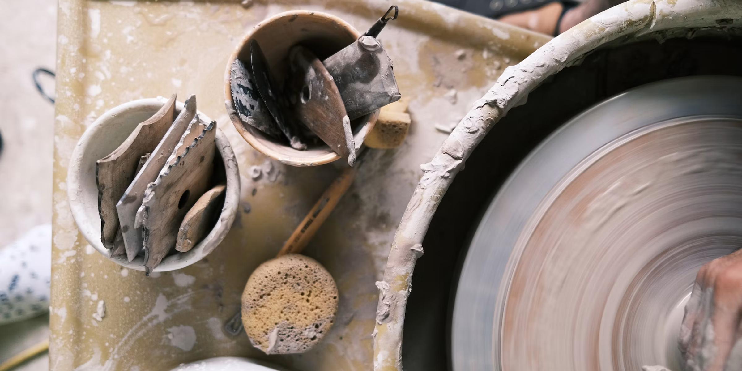 potters tools near wheel