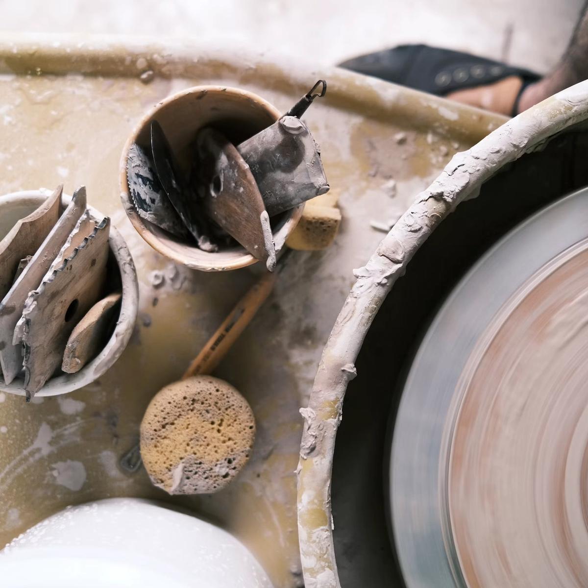 potters tools near wheel